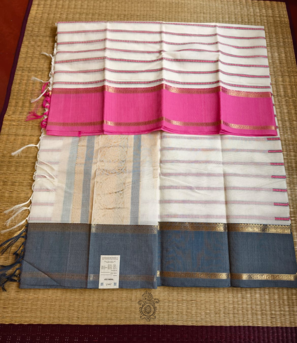 Handwoven Pure Cotton Kanchipuram Saree White